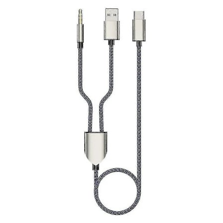 1 Split 2 Type C til USB A 3.5mm Aux Kabel Stereo Hifi Lyd til Bilhøjttalere - JA Blå