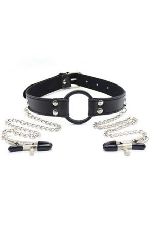 TOYZ4LOVERS Ring Gag And Nipples Clamps Gag med bröstklämmor - Blushme.se