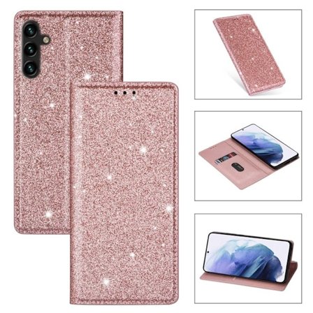 Mobilskal till SAMSUNG Galaxy S26 Glittrig PU Läder + TPU Kortfack - Roséguld