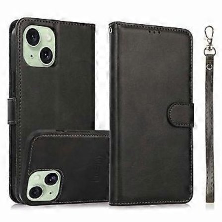 Plånboksfodral med stativ för iPhone 15 Plus i PU-läder, avtagbart 2-i-1-fodral (Stil A)