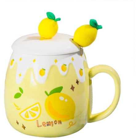 Keramisk Krus Sitron Kaffekopp Vannkopp med Lokk og Skje
