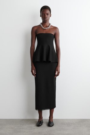 COS Frauen Midirock Aus Strick Mit Transparentem Detail in Schwarz