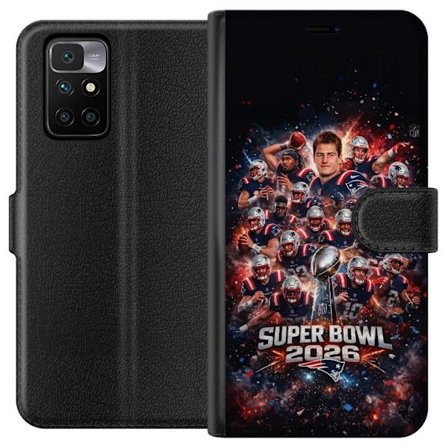 Yhteensopiva Lompakkokotelo Xiaomi Redmi 10 Super Bowl 2026 juliste, jossa New England Patriots ja NFL-mestaruuspalkinto räjähtävän urheilullisessa su