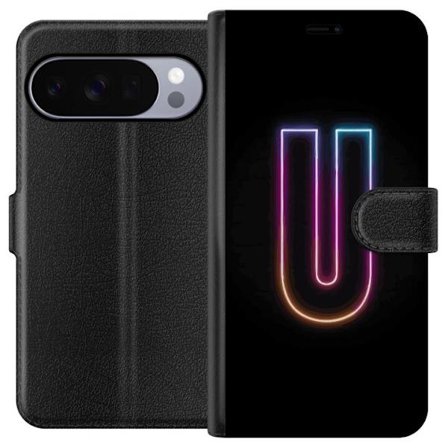 Kompatibel Tegnebogsetui til Google Google Pixel 10 Pro XL Minimalistisk neonbogstav U i farverig lyseffekt mod sort baggrund