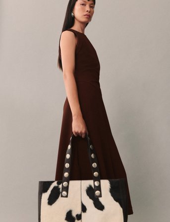 Mango Midi-Dress With Decorative Stitching - Brown - S