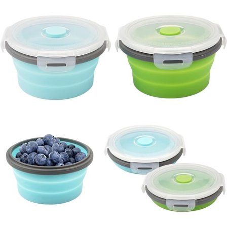 2-pak Sammenklappelige Skåle med Låg, Mikrobølgeovn- og Frysesikre Silikonebeholdere – Foldbar Madopbevaring til Madlavning, Camping, RV