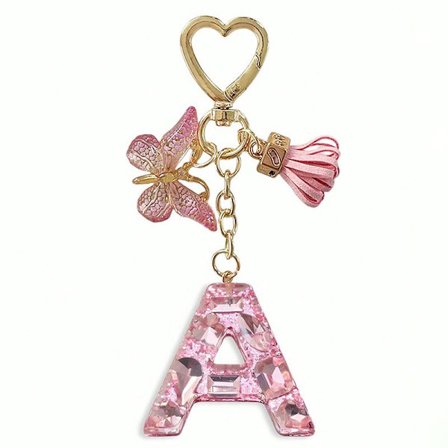 26 bokstaver å velge mellom, rosa skinnende bokstav-nøkkelring