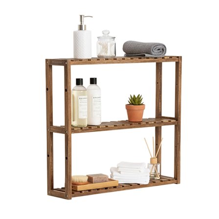 Væghylde i akacietræ, opbevaring i 3 niveauer