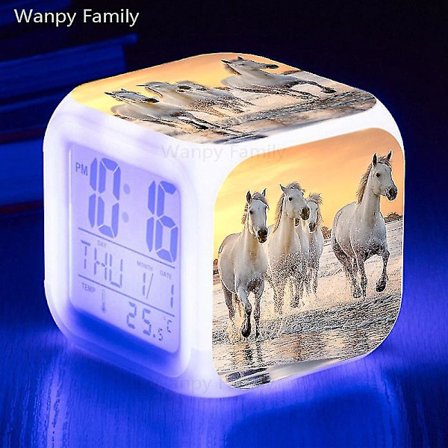 Løpende Hest Vekkerklokke 7 Farger Glødende LED Digital Vekkerklokke Leker for Barn Multifunksjon Lysende Fargeskiftende Klokker Reloj