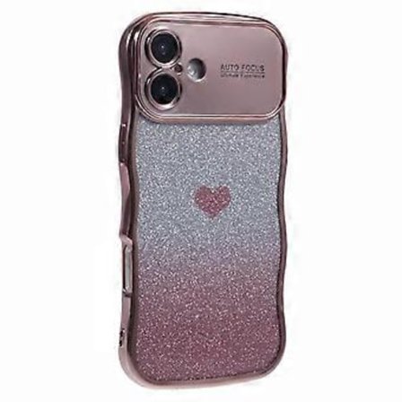 Skal till iPhone 16 Love Heart Gradient Glitter TPU Telefonfodral Elektropläterad Krullig Ram (Stil C)