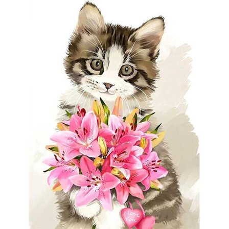 30 × 40 Kukkien kimppu kissan timanttimaalaus (30 * 40, 1 kpl) Di
