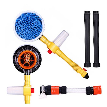 Biltvättborste, Biltvättset, 360o roterande mopp, Mikrofiber Biltvättborste med långt handtag (Gul) KLB