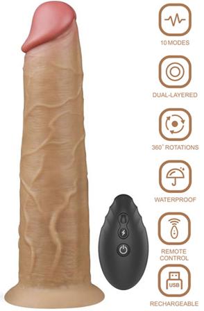 Dual-Layered Silicone Vibe With Rotation 20,5cm Dildo med vibrator - Blushme.se
