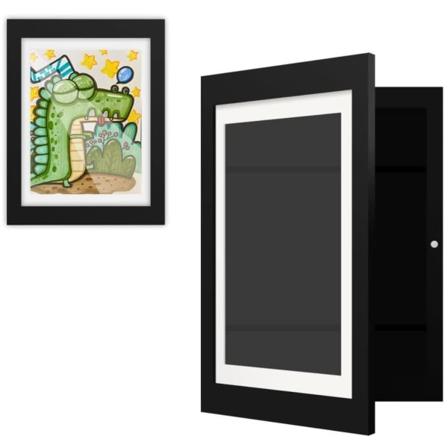 Kids Artwork Display Ram, 1Pack Wooden Flip Frame Kids Art Fra Black
