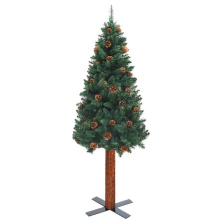 Vidaxl Smal Plastgran Med Äkta Trä Och Kottar Grön 150 Cm Pvc Grön