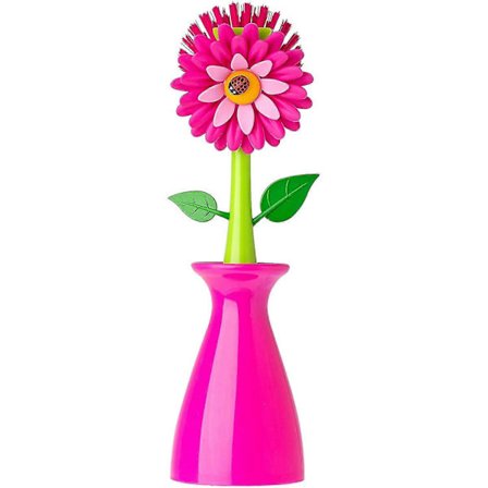 Pink Opvaskebørste med Vase, 25 cm, Pink (LGL)