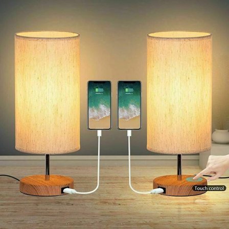 Bedside Lamp - Two-Piece Set - Touch Control - Three Color Temperatures - USB Interface