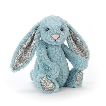 Jellycat Blue Floral Bunny Flat Toy, Medium Size, 36cm