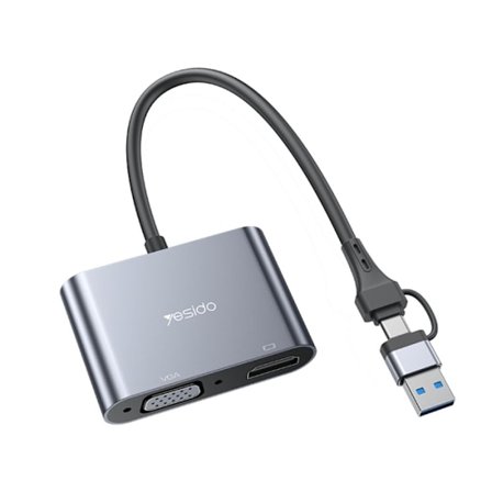 Yesido USB-A/USB-C till HDMI/VGA skärmdelaradapter
