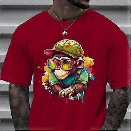 Uusi kesäinen miesten muoti T-paita Luova sarjakuva eläin apina painettu miesten T-paita toppi (4XL punainen)