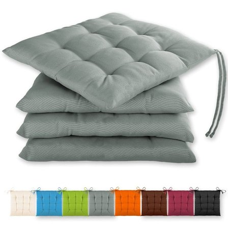 Set med 4 sittdynor 40x40x3cm med band för inom- och utomhusbruk med Oeko-Tex-märkning - (antracit)