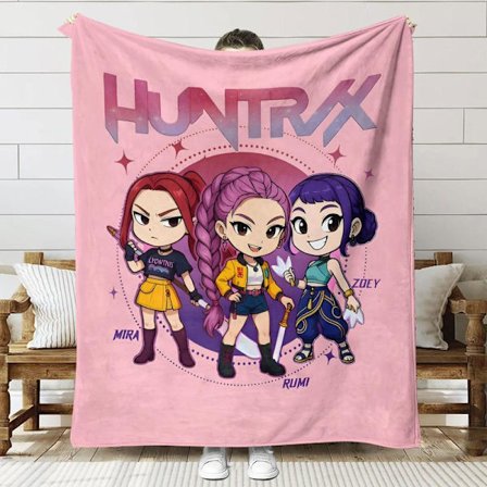 Huntrix K-Pop Printet Tæppe | Flannel Plaid til Sofa & Seng (Anime Tema) 70+100cm 22