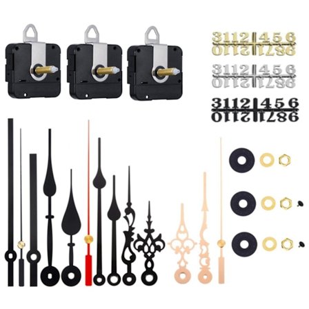 3 st Kvartsurverk med Lång Axel, 5 Par Visare och Siffror, DIY Klockdelar