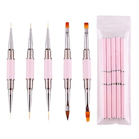 Neglekunstbørste Sett, 5 stk Neglekunstdesignbørster med pennlås Negle Ombre Børste Gel Negle Liner Børste