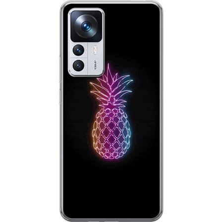 Kompatibelt Mobilskal till Xiaomi Xiaomi 12T Neonillustration av ananas i färgglatt ljus mot svart bakgrund
