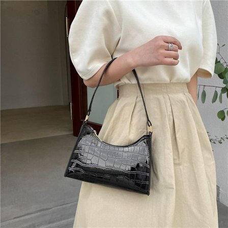 Handväska Stenmönster En Axel Baguette Crossbody Väska