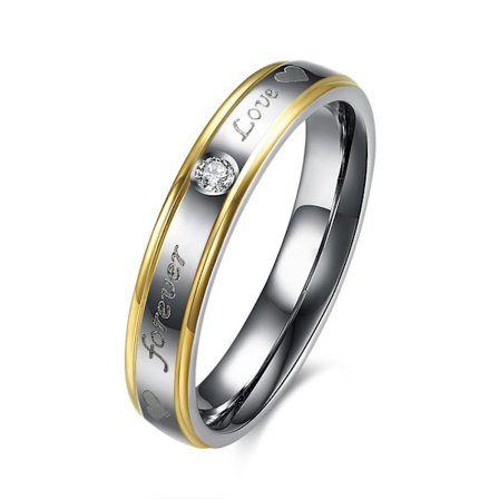 Rostfritt stål ring Guldpläterad CZ