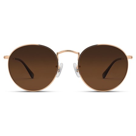 Gafas de sol redondas de acero quirúrgico dorado con lentes marrones polarizadas para hombres - Gafas de sol retro