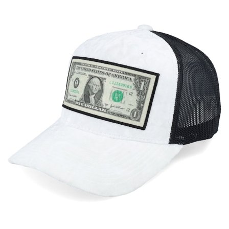 Calza Pennello - White trucker Caps - Dollar Bill Velvet White/Black A-frame Trucker @ Hatstore