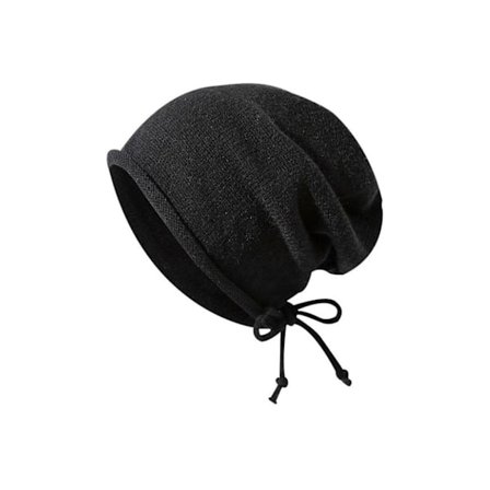 Kvinners snørestrikk lue, varm rullet brem lue, vis ansikt mindre stablet lue(Svart)