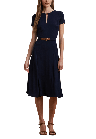 Lauren Ralph Belted Georgette Dress Klänningar Dam Blå 38
