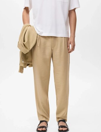Mango Straight-Fit Pleated Trousers - Beige - 52