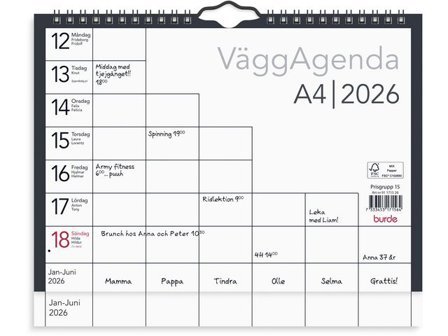 Burde Väggkalender Väggagenda A4 2026 - Lyreco - Almanackor och kalendrar - Väggkalendrar - Bildkalendrar
