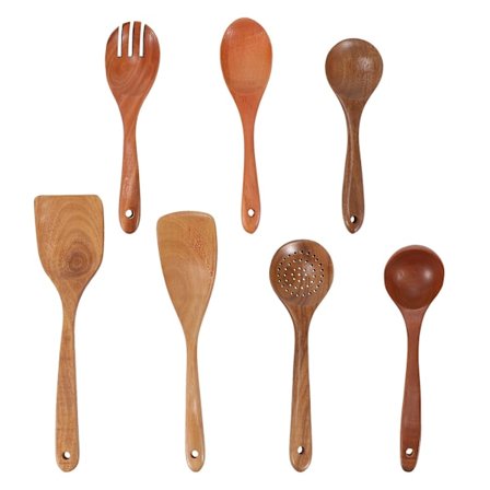 Træ Non-Stick Køkkenpande Værktøjssæt 7 Dele Sæt, Køkkenredskaber Spatel Redskaber Skeer, Træ Ske