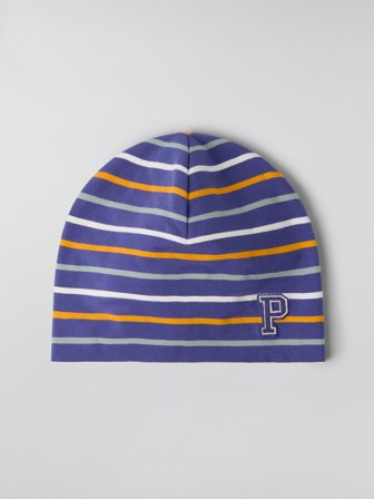Polarn O. Pyret - Striped jersey beanie with "P" appliqué - 48|50 - Childrenswear - blue