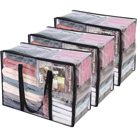 Gennemsigtig opbevaringspose til tøj med forstærket håndtag, organizer til dyne, dynebetræk, sengetøj, gennemsigtig bæretaske med robust lynlås