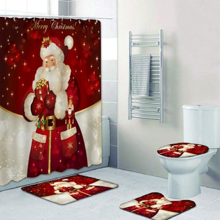 God Jul 4-delars Duschdraperi Set med Halkfri Matta