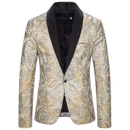 Miesten kultainen kiiltävä paljettibleiseri kukka-pukutakki tyylikäs smokki