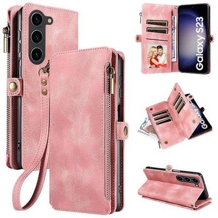 Lynlås pung etui til Samsung Galaxy S24 Ultra, Flip læder håndtaske telefoncover Galaxy S24 Ultra med kortholder og håndledsrem