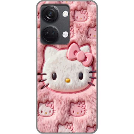 Kompatibel Mobilcover til OnePlus Nord 3 Hello Kitty lyserød fluffy baggrund med ikonisk ansigt og kawaii-æstetik