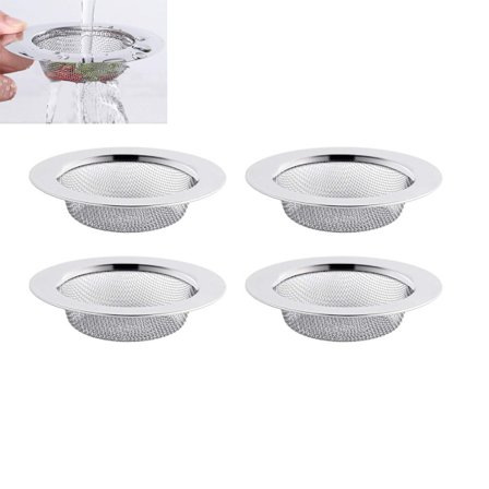 4 kpl ruostumattomasta teräksestä valmistettuja lavuaarin sihtejä, 7,5 cm viemärisuodatin, lavuaarin sihti, keittiön lavuaarin sihti