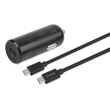 DELTACO USB-C PD billadare med avtagbar USB-C till USB-C kabel, 20 W, 1m kabel , svart