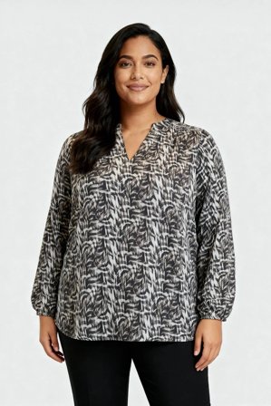 CISO - Langærmet Bluse - Khaki Mix - Mønstret