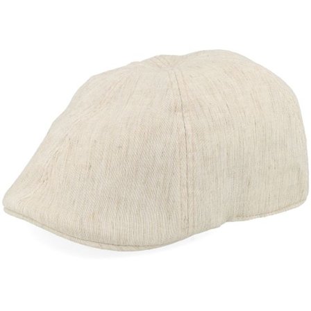 Seeberger - Beige flatcap Keps - Melange Fabric Linen Flat Cap @ Hatstore