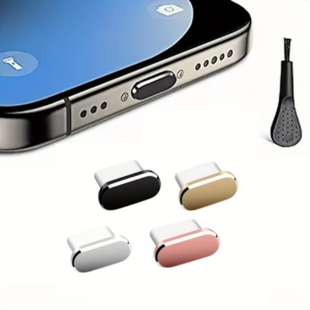4 stk. USB C Støvprop med 1 stk. Rengøringsbørste, Metal Type C Opladningsportdæksel, Anti-støv USB-C Propdæksel Opladningsportdæksler Telefon Type-C