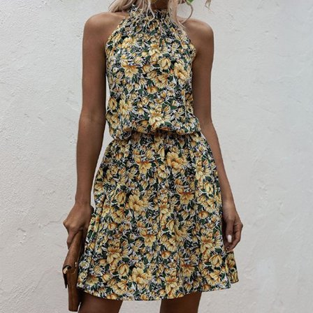 Halterneck Kvinnor A-line Print Klänning